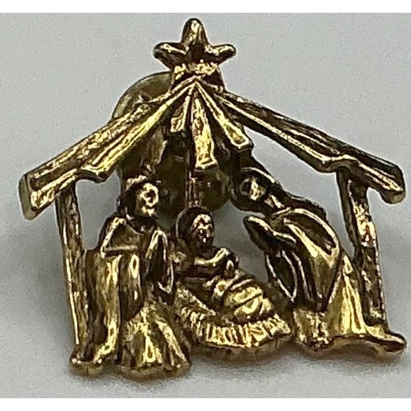 Christian Nativity Scene Pin Brooch Religious Christmas Holiday Jewelry Gift - Picture 2 of 3